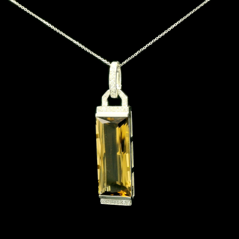 Champagne Quartz & Diamond Pendant  in 18ct White Gold