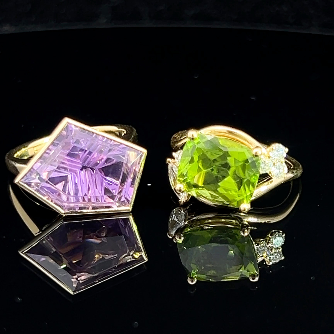 Cushion-Cut Peridot & Diamond Ring in 18ct Yellow Gold Perth