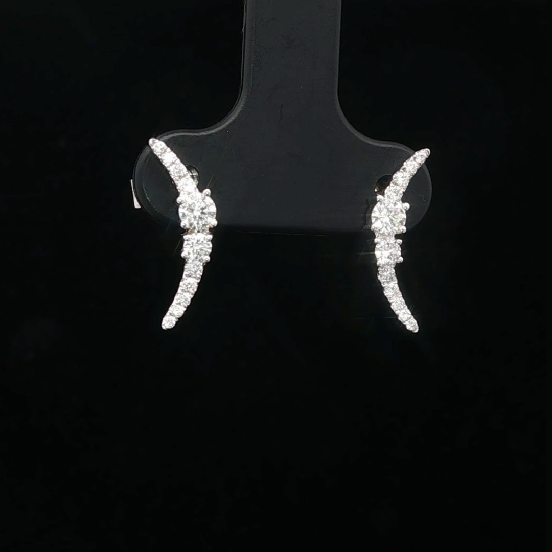 Diamond Curved Drop Earrings in 18ct White Gold