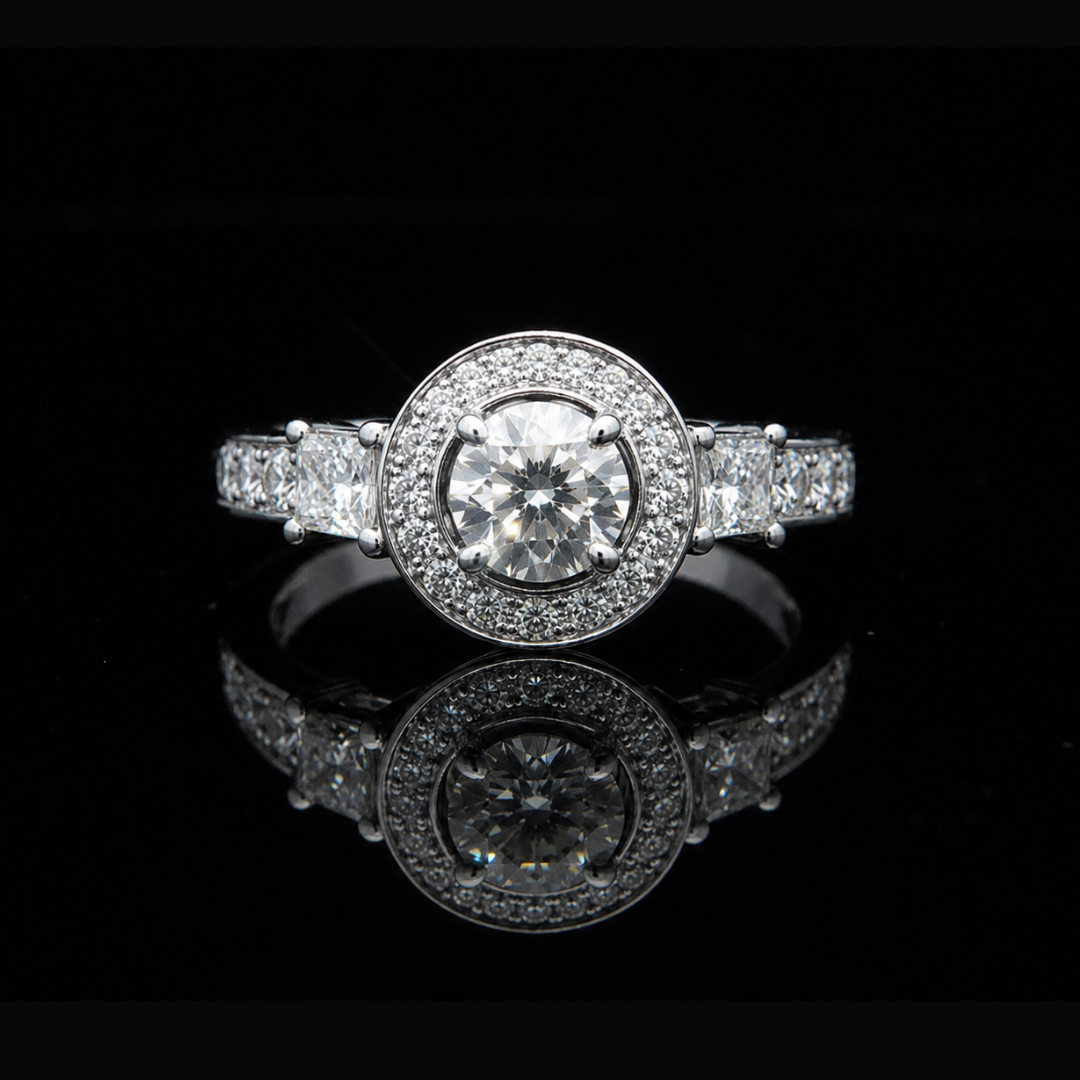 Diamond Halo Ring in 18ct White Gold