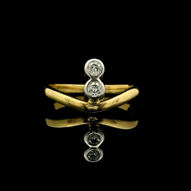 Double Diamond Bezel Ring in 18ct White & Yellow Gold | Brinkhaus Jewellers