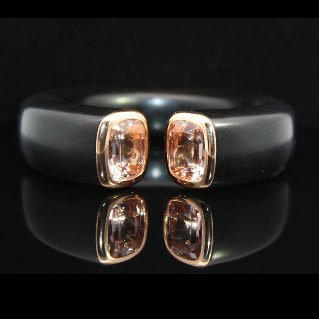 Ebony Wood and Morganite Bangle in 18ct Rose Gold