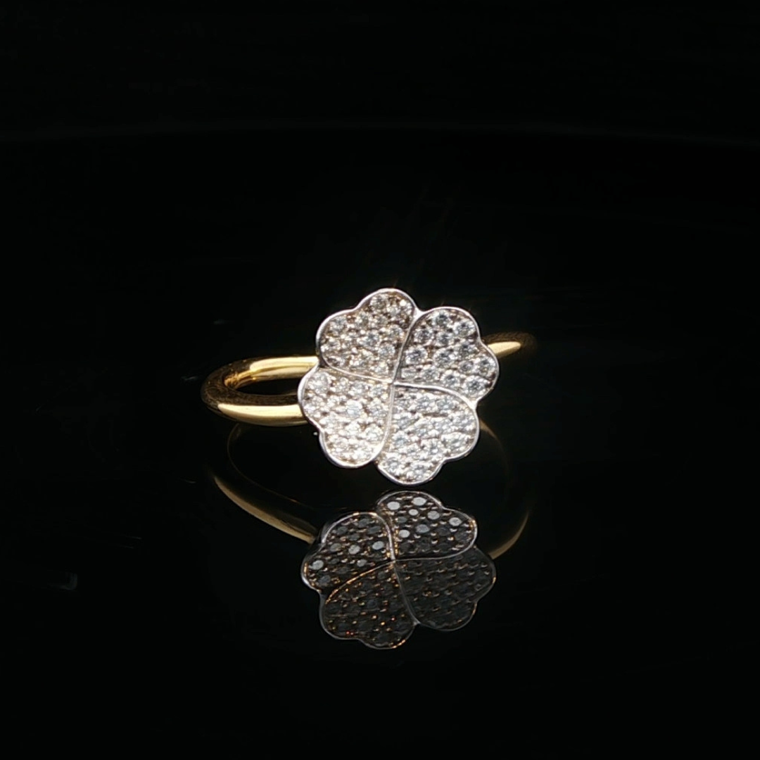 Flower Shaped Diamond Ring in 18ct Yellow and White Gold