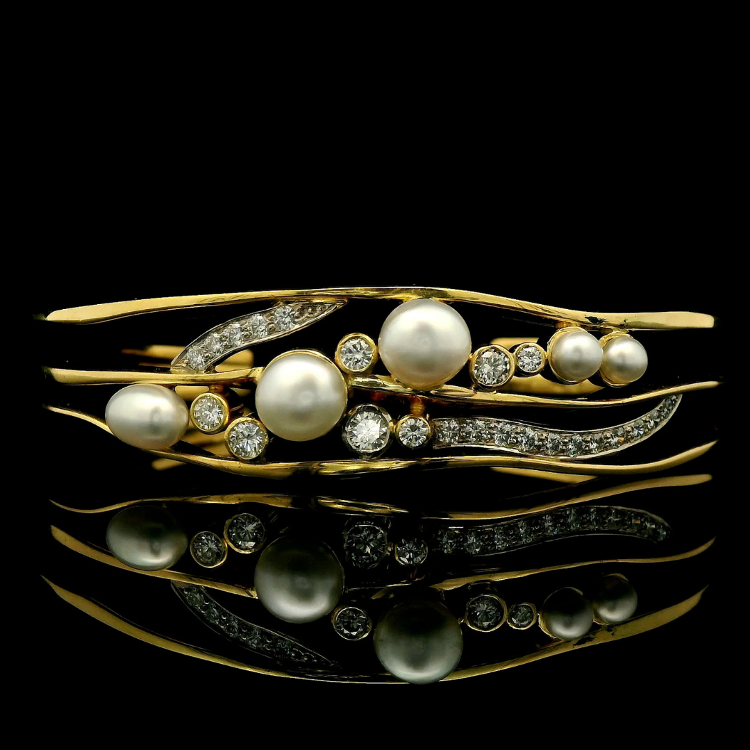 Keshi Pearl & Diamond Cuff Bracelet in 18ct Yellow Gold | Brinkhaus Jewellers