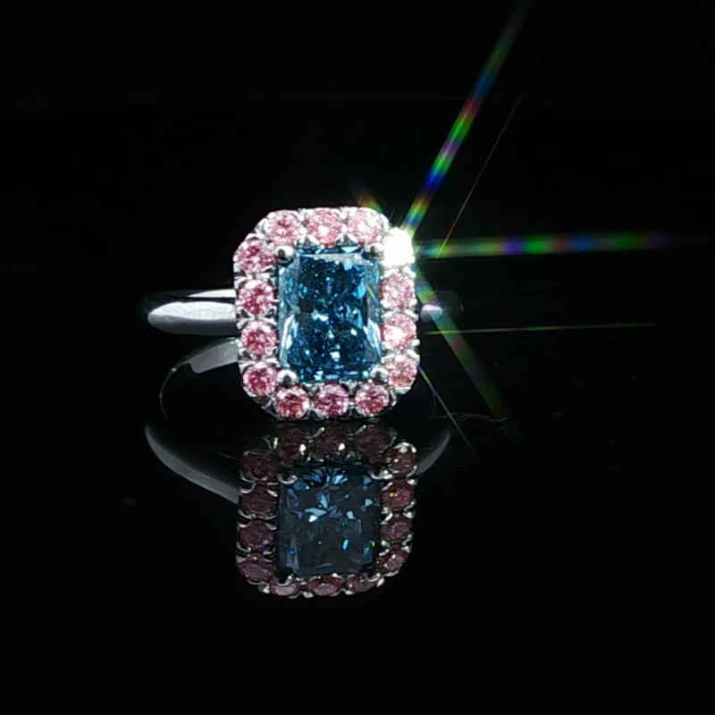 Lab Grown Pink & Blue Diamond Ring in 18ct White Gold 