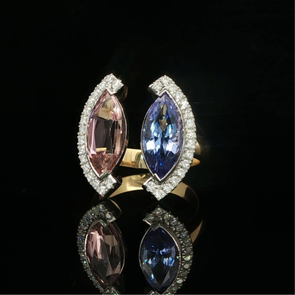 Marquise Cut Pink Tourmaline & Tanzanite Ring in Platinum & 18ct Yellow Gold | Brinkhaus Jewellers  Perth