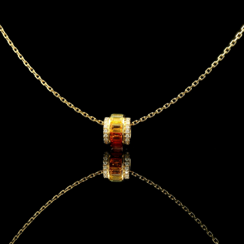 Multi-Coloured Sapphire & Diamond Pendant in 18ct Yellow Gold