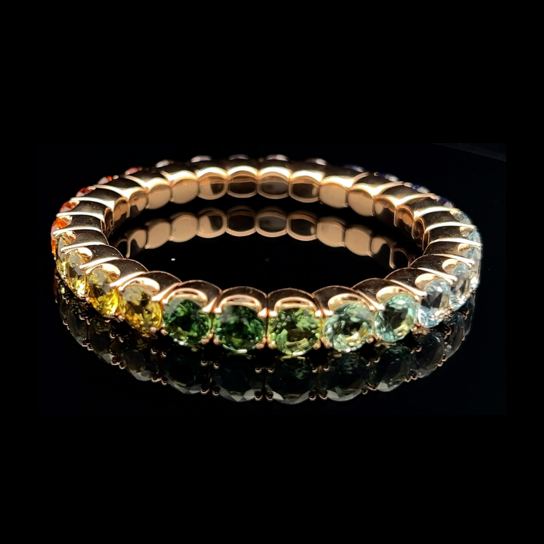 Multi-Coloured Stone Elasticated Bracelet in 18ct Yellow Gold 