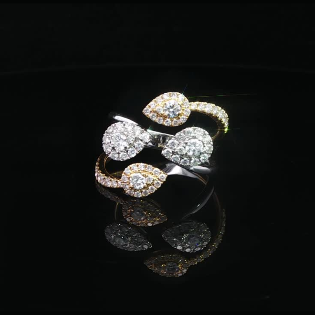 Open Pear Shaped Diamond Ring in 18ct Yellow and White Gold