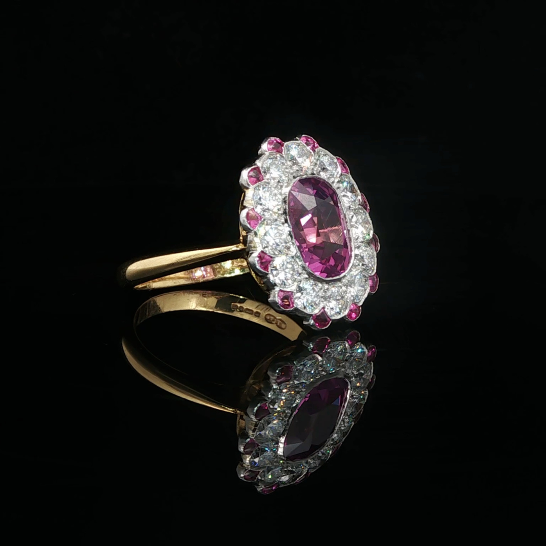 Pink Sapphire and Diamond Ring in Platinum and 18ct Yellow Gold