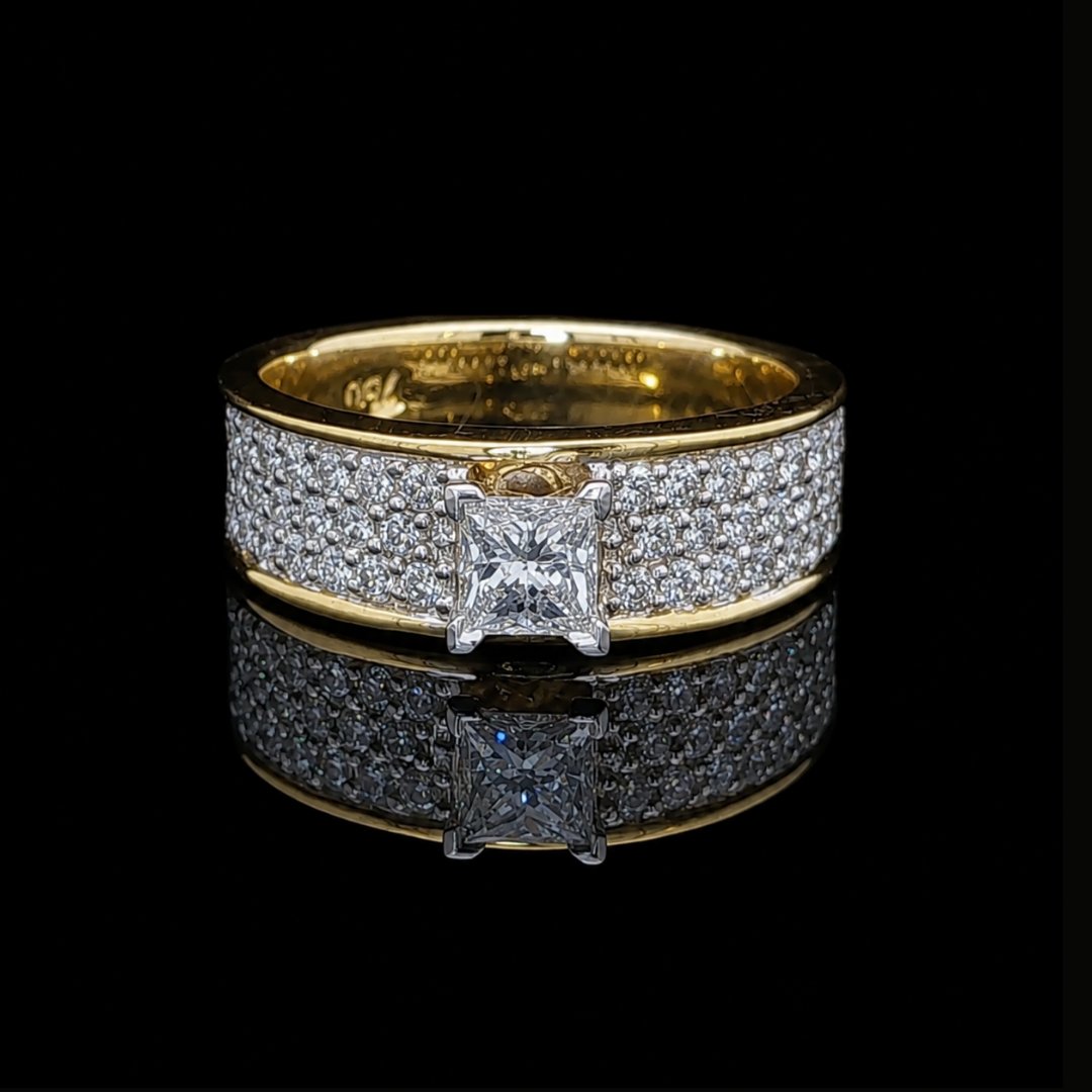 Princess Cut Diamond Band Engagement Ring in 18ct Yellow and White Gold
