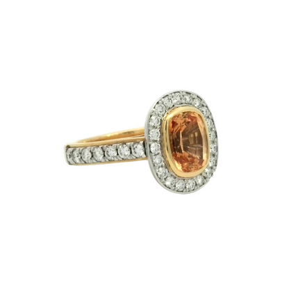 Orange Sapphire & Diamond Halo Ring