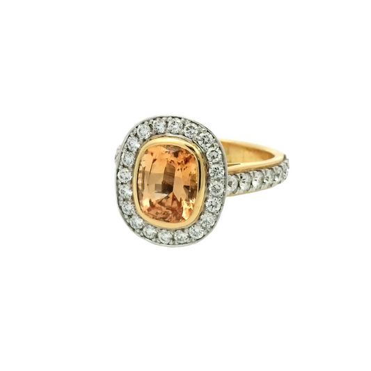 Orange Sapphire & Diamond Halo Ring
