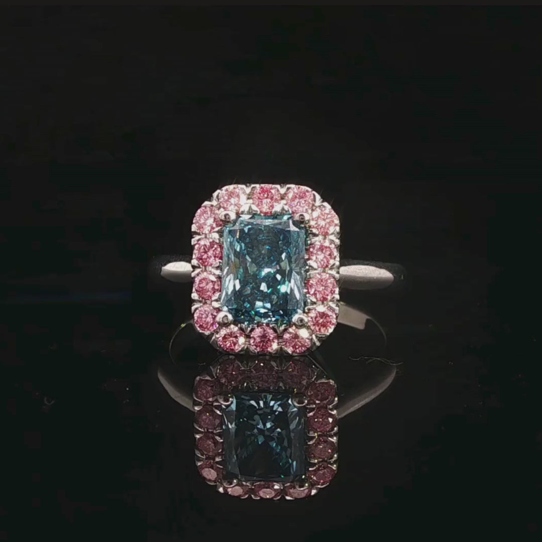 Lab Grown Pink & Blue Diamond Ring in 18ct White Gold 