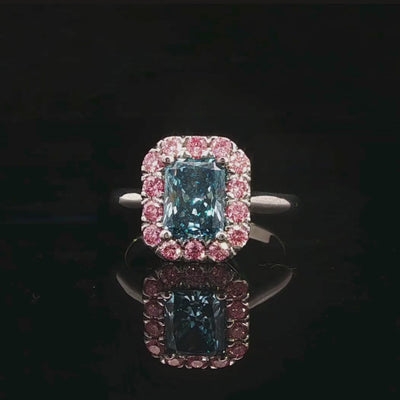 Lab Grown Pink & Blue Diamond Ring in 18ct White Gold 