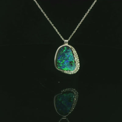 Black Opal and Diamond Necklace in White Gold 