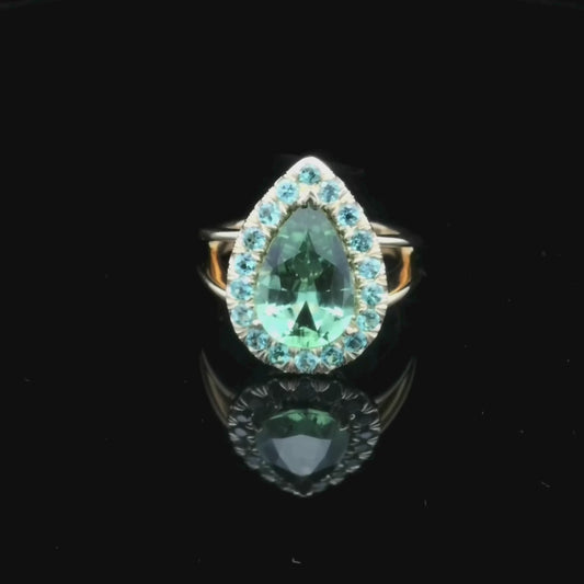 Green Tourmaline & Paraiba Tourmaline Halo Ring Perth