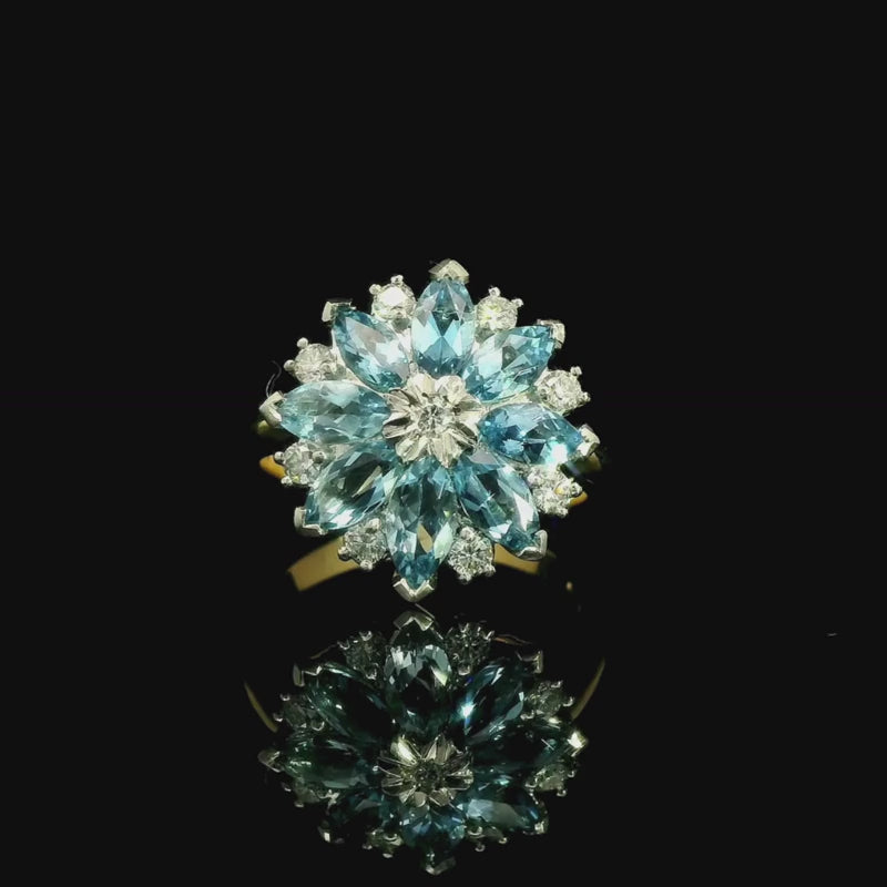 Aquamarine & Diamond Sunburst Ring in 18ct Yellow & White Gold | Brinkhaus Jewellers Claremont