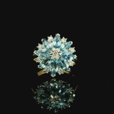 Aquamarine & Diamond Sunburst Ring in 18ct Yellow & White Gold | Brinkhaus Jewellers Claremont
