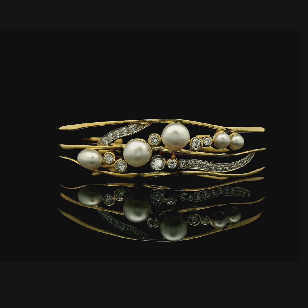 Keshi Pearl & Diamond Cuff Bracelet in 18ct Yellow Gold | Brinkhaus Jewellers