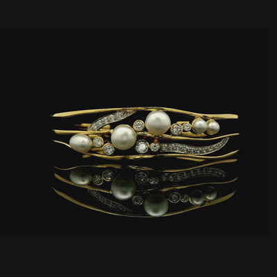 Keshi Pearl & Diamond Cuff Bracelet in 18ct Yellow Gold | Brinkhaus Jewellers