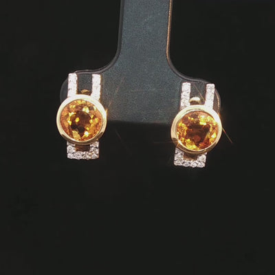 Citrine & Diamond  Earrings in 18ct Yellow Gold