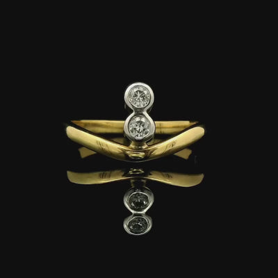Double Diamond Bezel Ring in 18ct White & Yellow Gold | Brinkhaus Jewellers