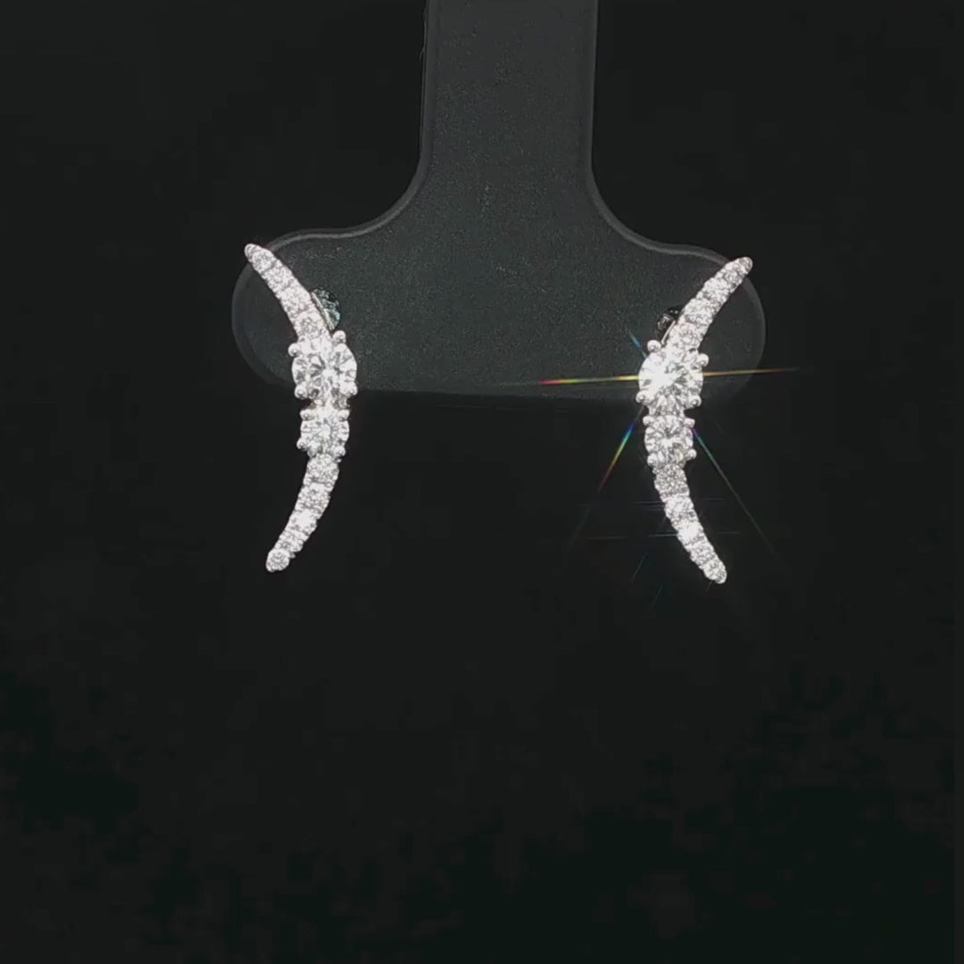 Diamond Curved Drop Earrings in 18ct White Gold