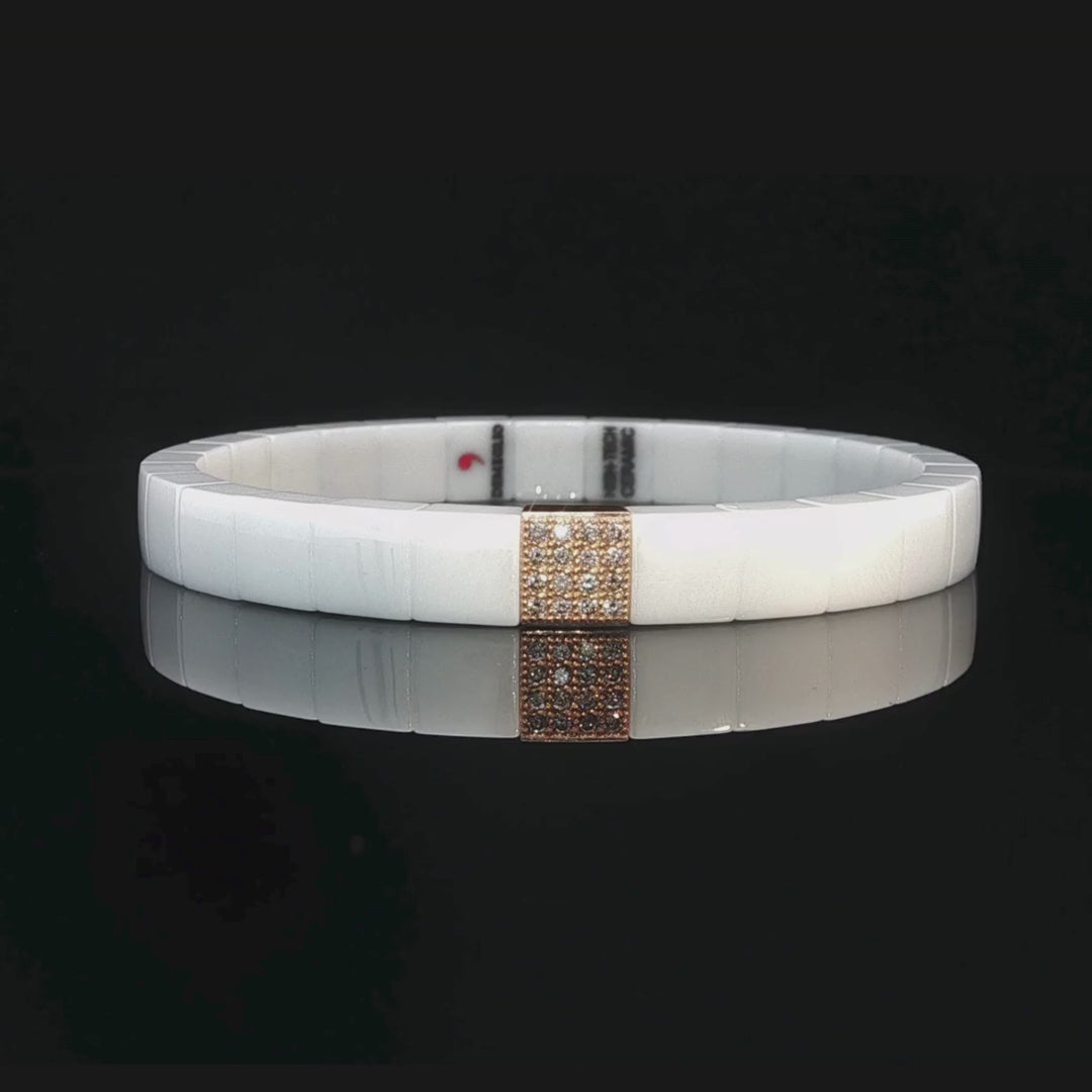 White Ceramic Diamond Stretch Bracelet in 18ct Rose Gold  | Brinkhaus Jewellers 