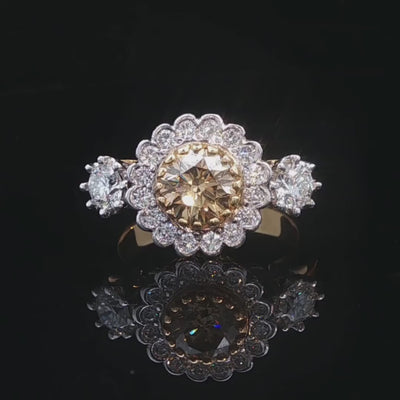 Champagne Diamond Halo Engagement Ring in 18ct White & Yellow Gold  Engagement Ring | Brinkhaus Jewellers Perth 