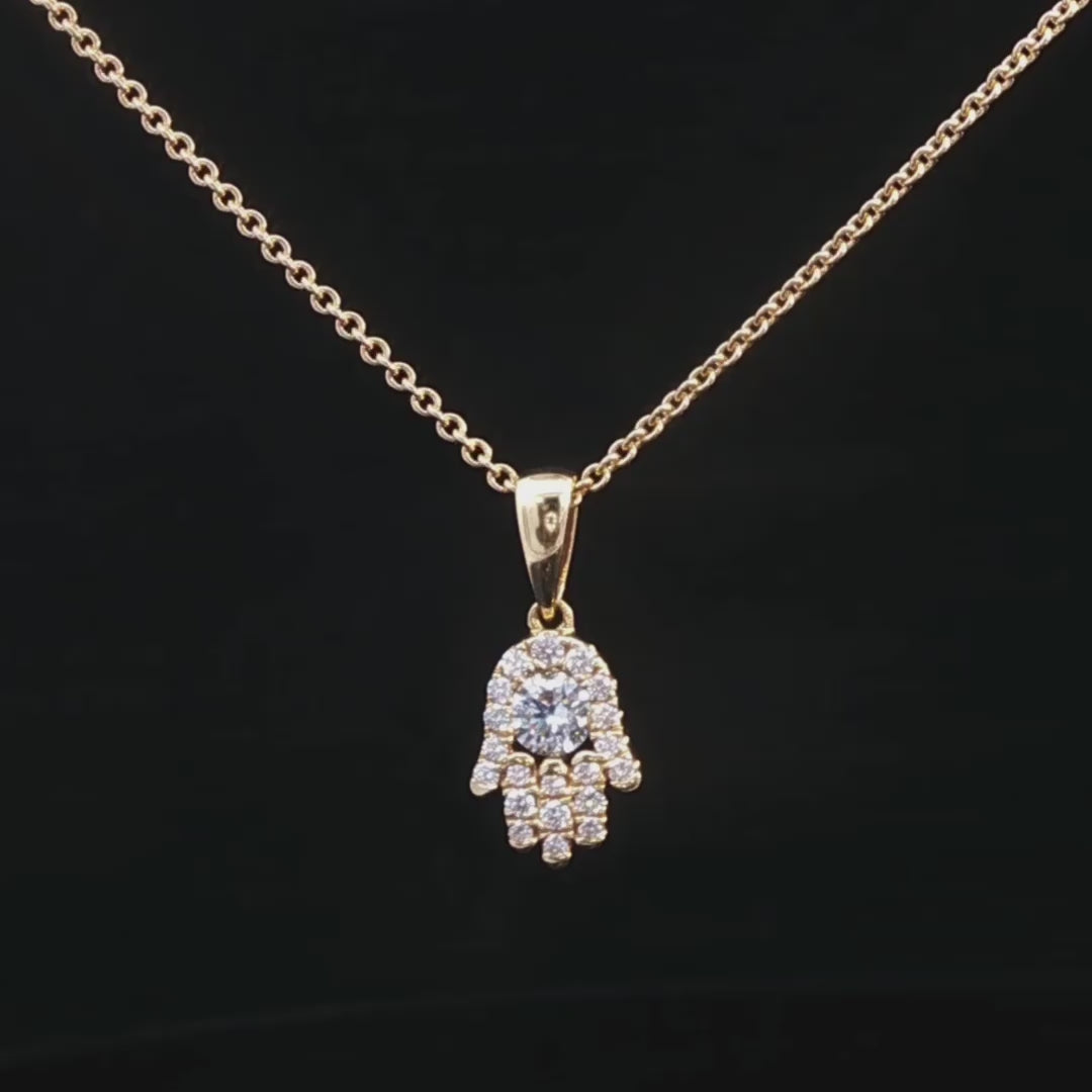 Diamond Hamsa Pendant in 18ct Yellow Gold 