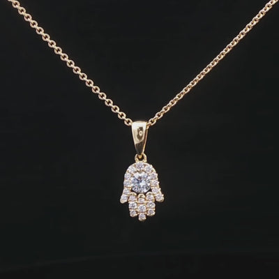 Diamond Hamsa Pendant in 18ct Yellow Gold 