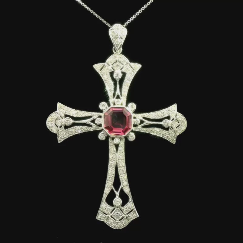 Pink Sapphire & Diamond Cross Pendant in 18ct White Gold | Brinkhaus Jewellers Claremont
