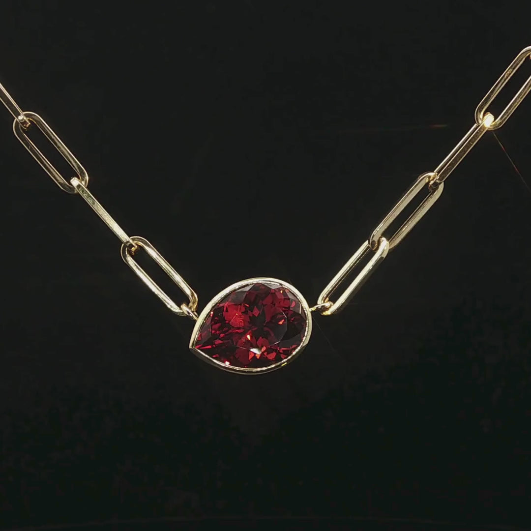 Pear-Shaped Spessartine Garnet Necklace in 18ct Yellow Gold