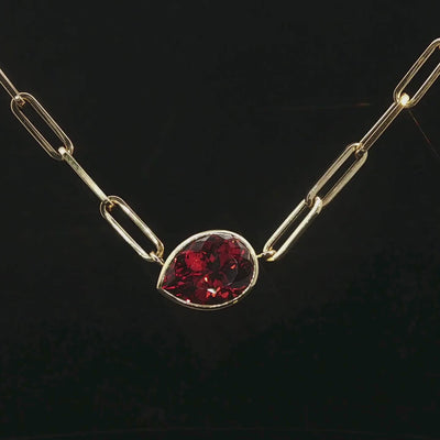 Pear-Shaped Spessartine Garnet Necklace in 18ct Yellow Gold