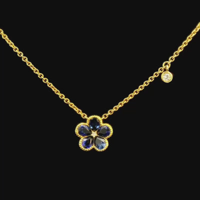 Blue Sapphire & Diamond Flower Necklace in 18ct Yellow Gold | Brinkhaus Jewellers