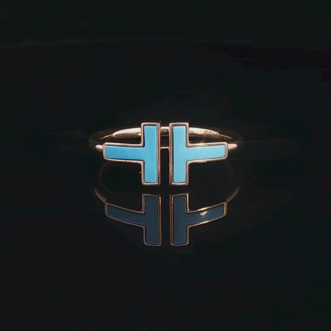 Open Blue Enamel Ring in 18ct Yellow Gold | Brinkhaus Jewellers Claremont