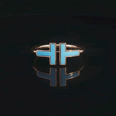 Open Blue Enamel Ring in 18ct Yellow Gold | Brinkhaus Jewellers Claremont