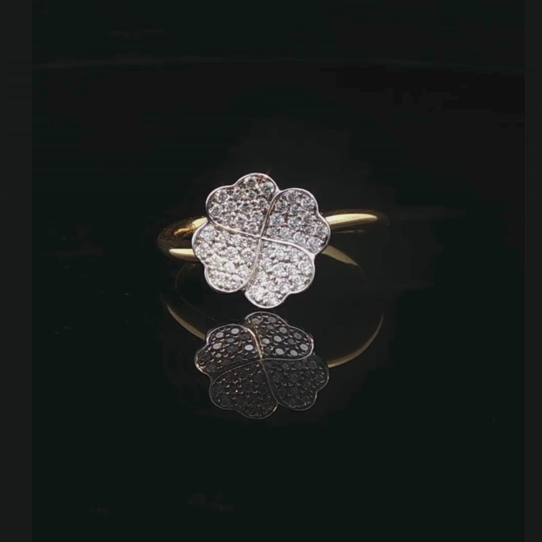 Flower Shaped Diamond Ring in 18ct Yellow and White Gold