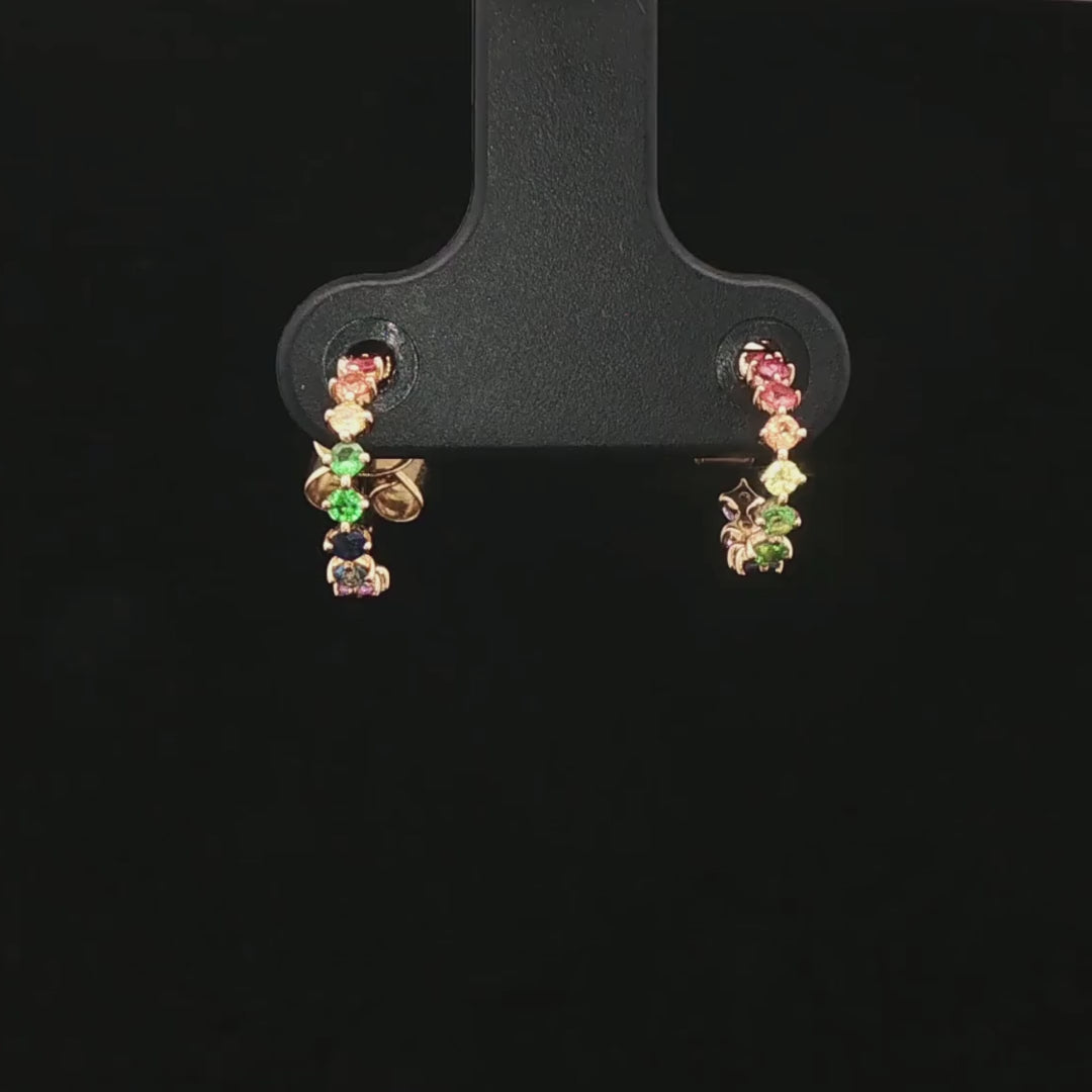 Rainbow Sapphire Huggie Earrings in 18ct Yellow Gold