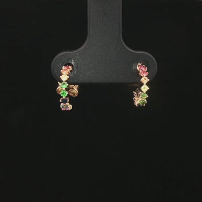 Rainbow Sapphire Huggie Earrings in 18ct Yellow Gold