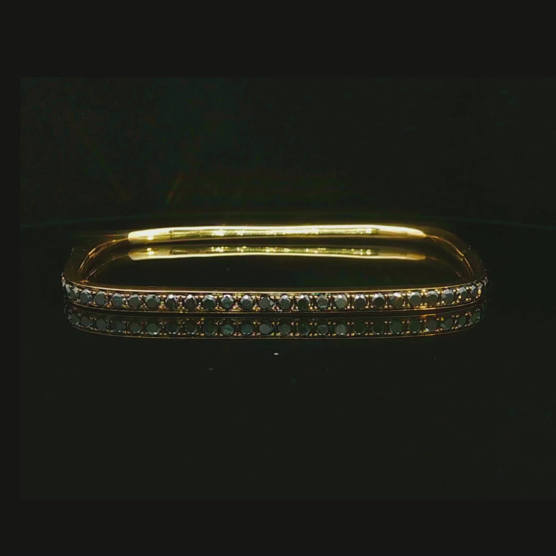 Black Diamond Hinged Bracelet in 18ct Yellow Gold