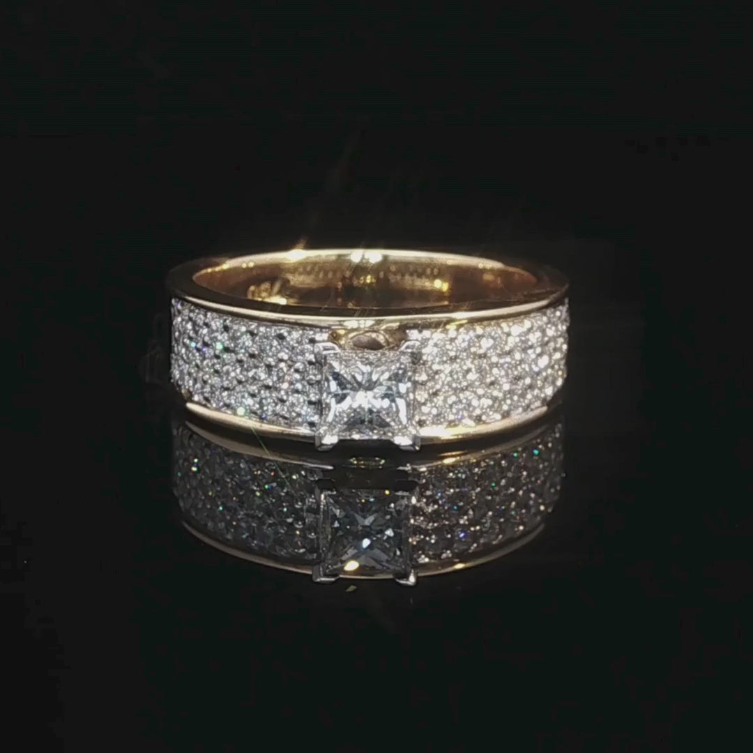 Princess Cut Diamond Band Engagement Ring in 18ct Yellow and White Gold