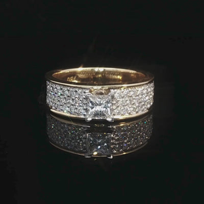 Princess Cut Diamond Band Engagement Ring in 18ct Yellow and White Gold