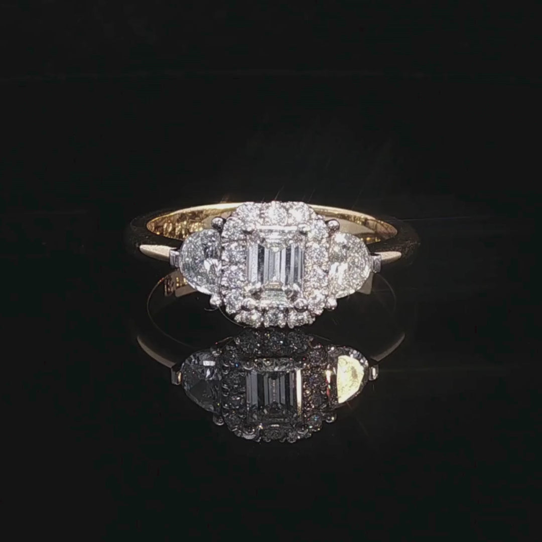 Emerald Cut Diamond Halo Ring in 18ct Yellow and White Gold