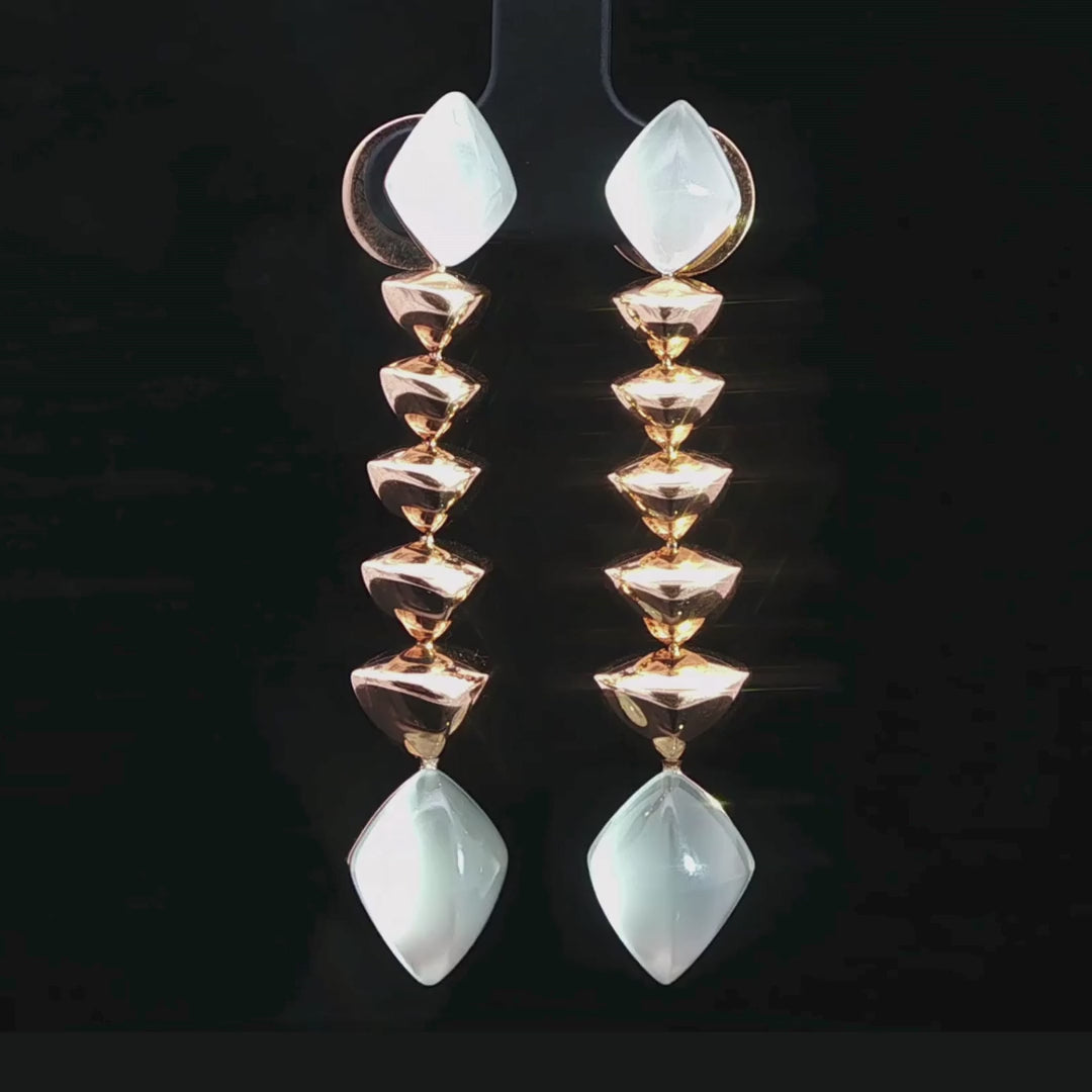 White Moonstone Drop Earrings in 18ct Rose Gold