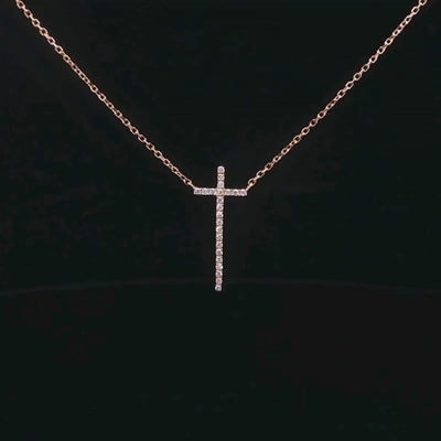 Diamond Cross Necklace in 18ct Yellow Gold 