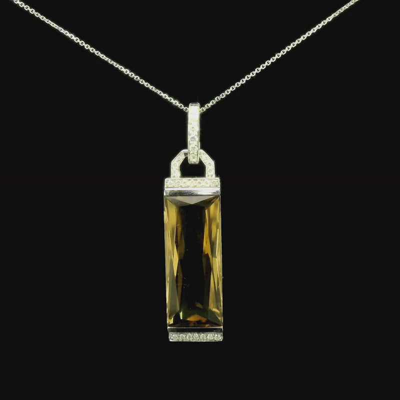 Champagne Quartz & Diamond Pendant  in 18ct White Gold