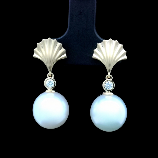 South Sea Pearl Diamond Fan Earrings