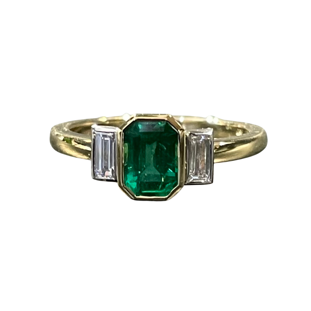 Zambian Emerald & Diamond Ring in 18ct Yellow Gold & Platinum